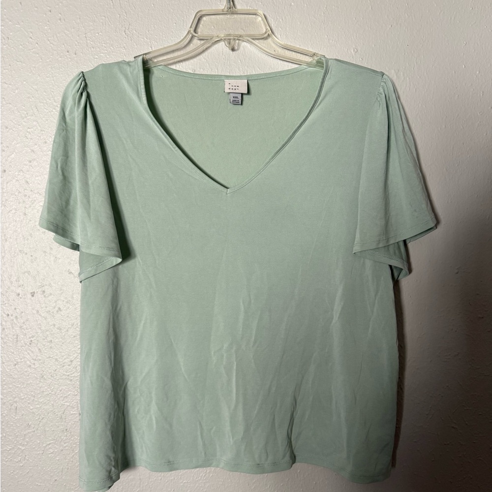 a new day Light Green V-Neck Blouse
